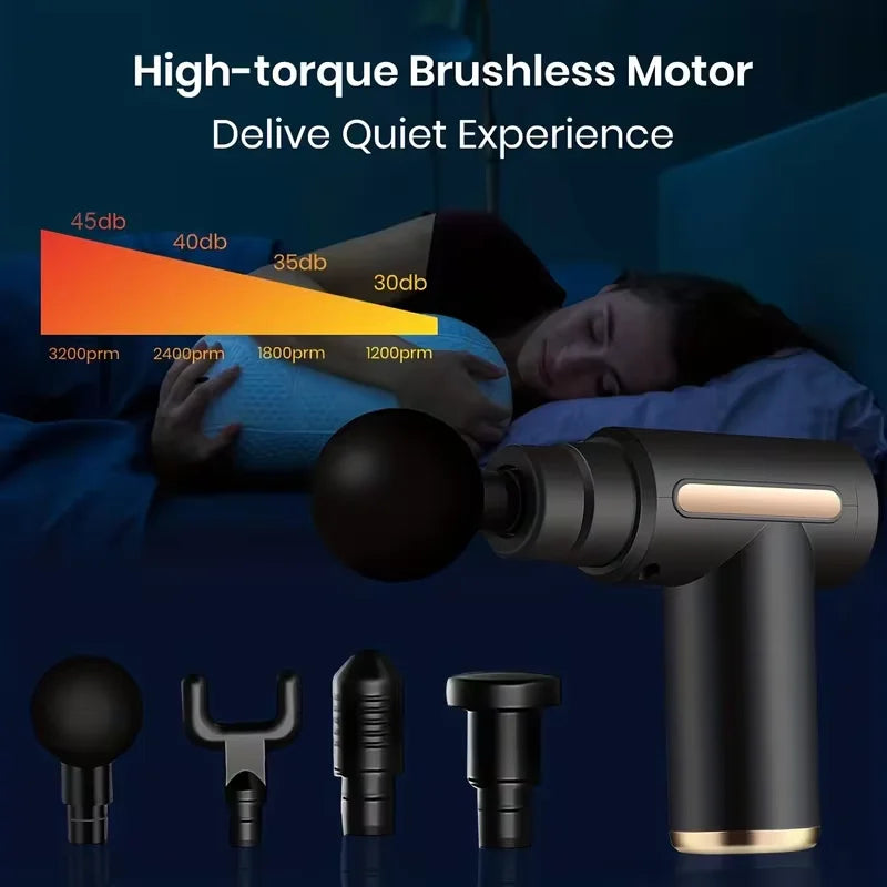 Mini Massagepistol – Bärbar & Tyst Muskelmassage med LED & 4 Munstycken | NextRelax